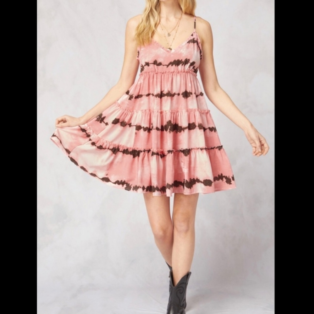 Entro Tie Dye Pink babydoll Tiered Sundress